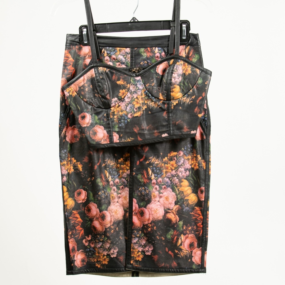 Women's Medium Akira Pleather Floral Top and Skirt